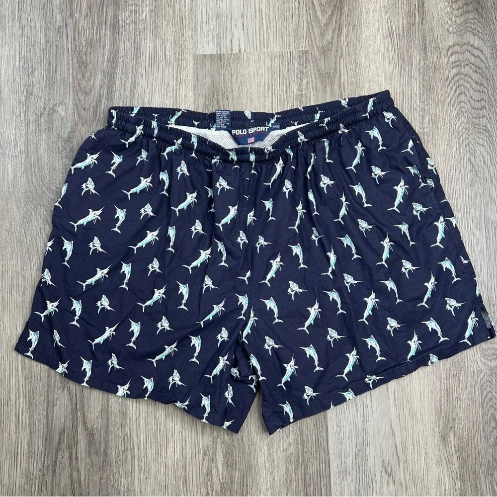 Vintage Polo Sport Ralph Lauren Shorts Mens XXL Fish Print Swim Trunks Lined 5”